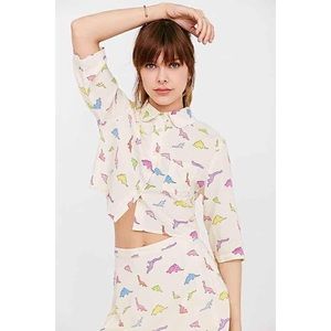 Urban Outfitters White Pepper cropped dinosaur top